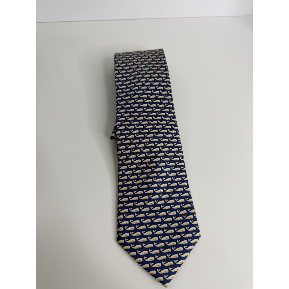 NEW Sero Men Navy Whale Print Silk Necktie Preppy Nautical Coastal 3 3/8 X 60 - Picture 2 of 8